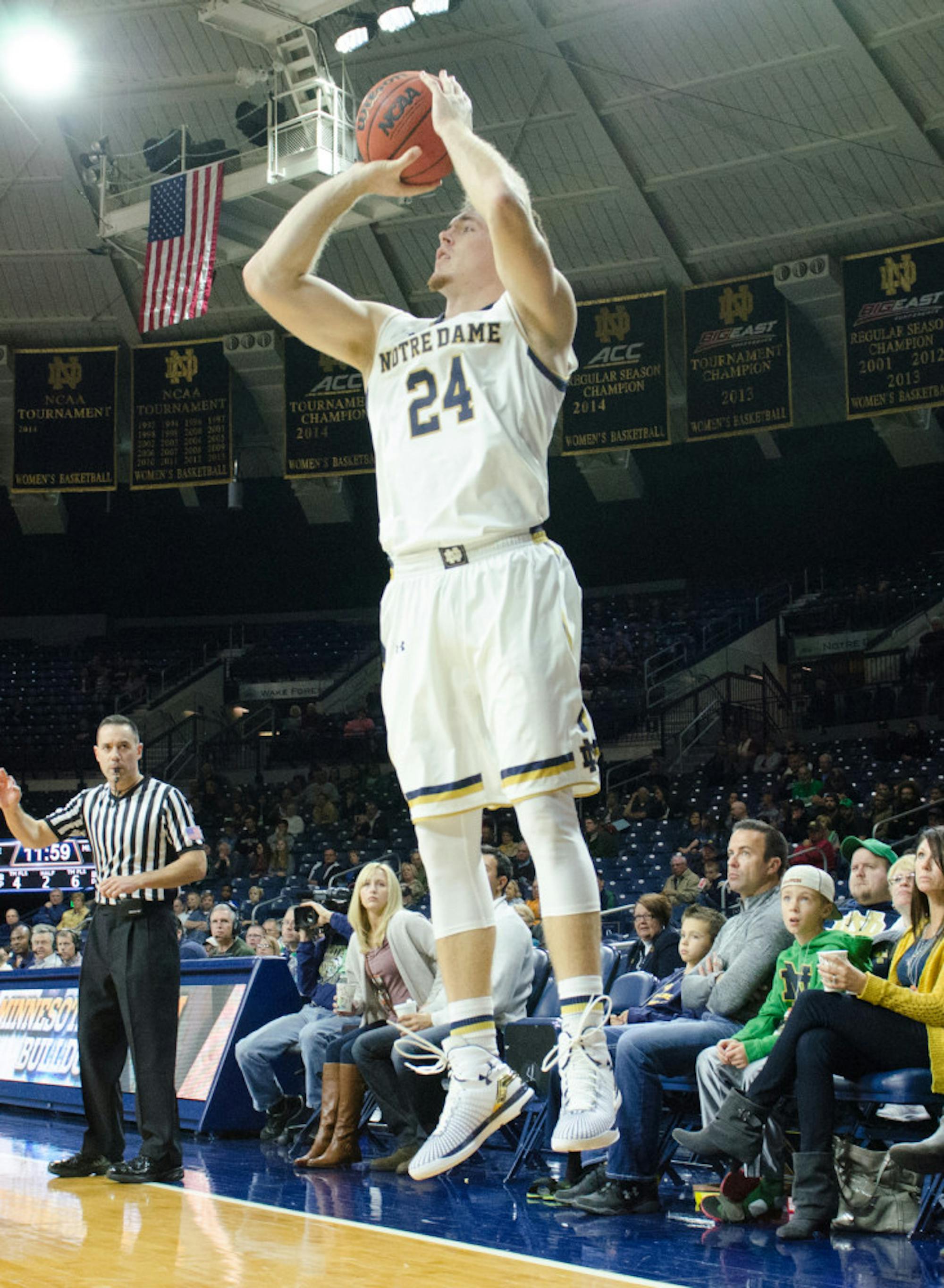 Irish senior guard/forward Pat Connaughton goes up for a jump shot against Minnesota Duluth on Nov. 1 at Purcell Pavilion.