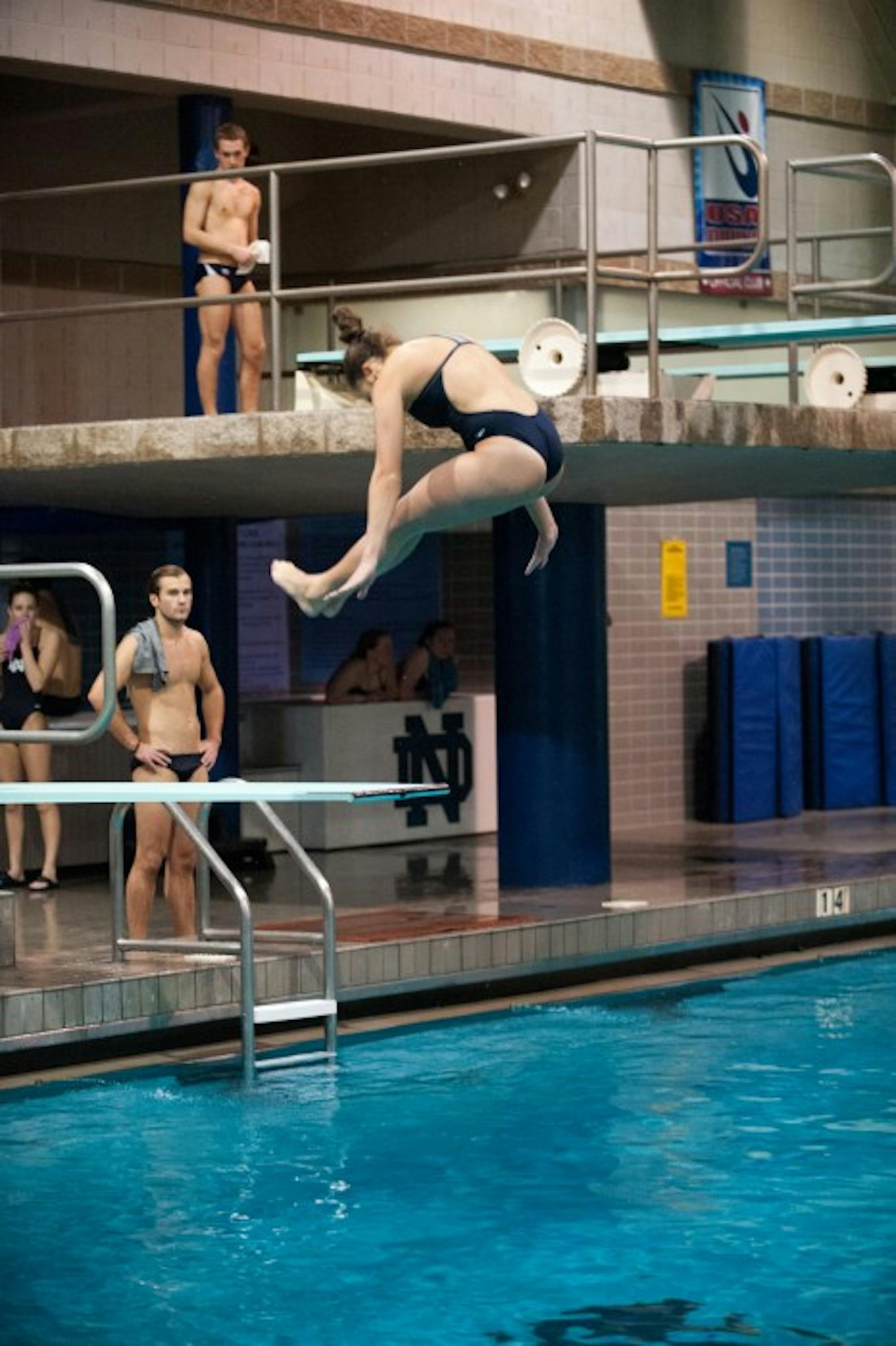 Senior diver Allison Casareto competes at Rolfs Aquatic Center on Feb. 7.  Casareto is the only Irish diver to qualify for the NCAAs.