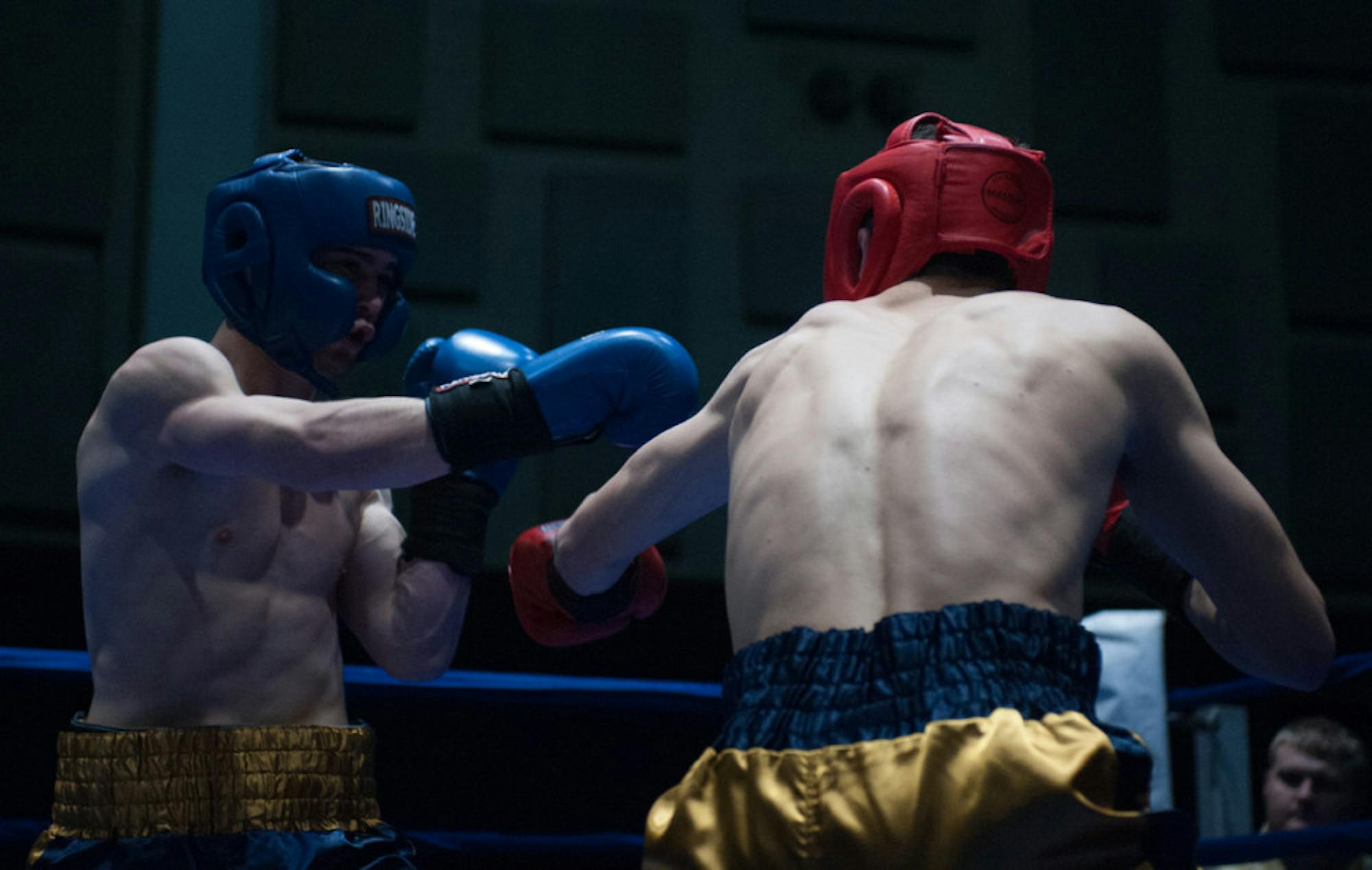 Senior captain Garrity McOsker, left, fights sophomore Joe Sulentic during Tuesday night’s Bengal Bouts semifinals at Joyce Fieldhouse. McOsker is a two-time defending Bengal Bouts champion and has ambitions of a professional career in boxing after leaving Notre Dame.