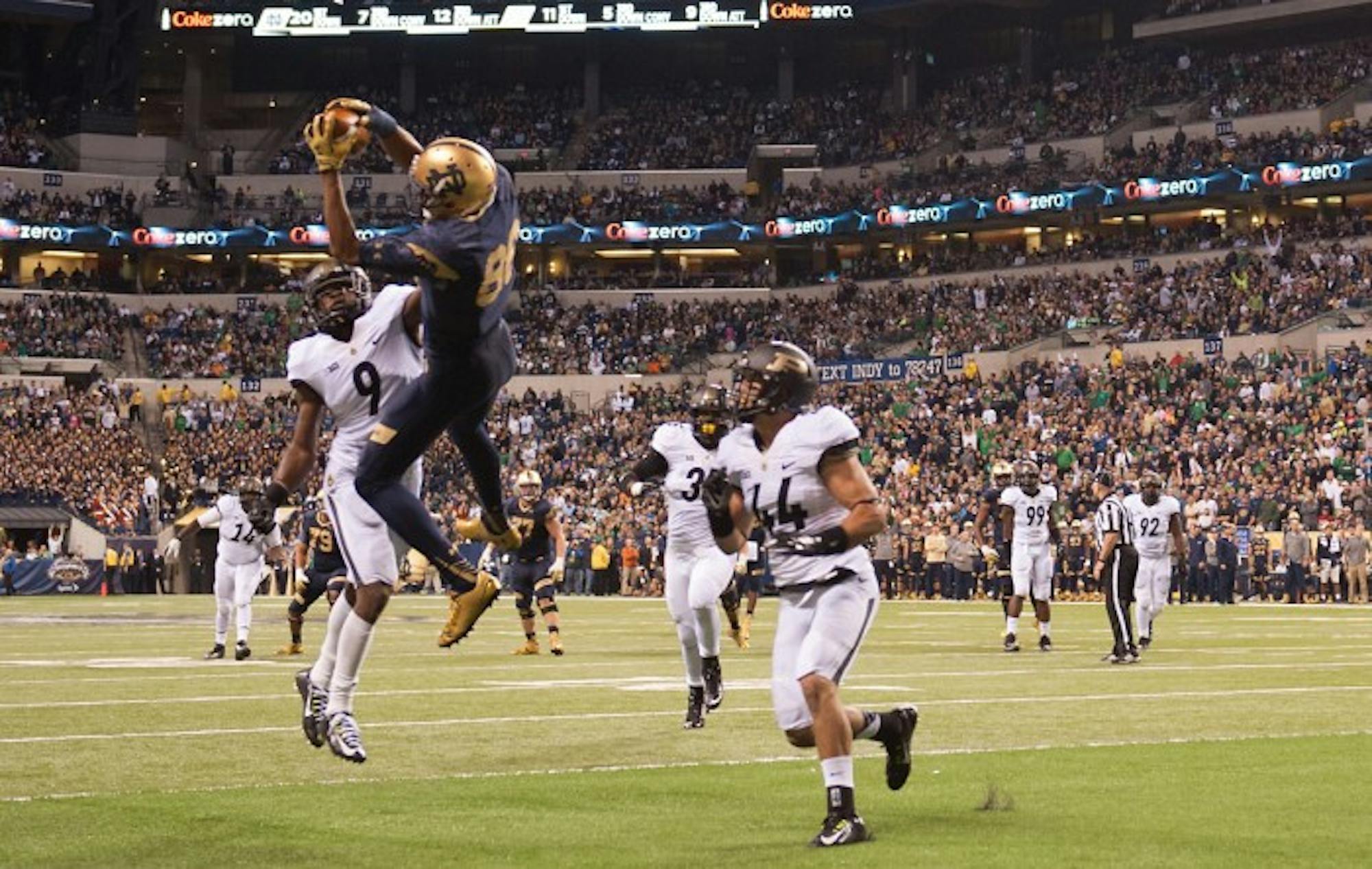 Sophomore wide receiver Corey Robinson hauls in a touchdown during Notre Dame's 30-14 victory over Purdue on Saturday.