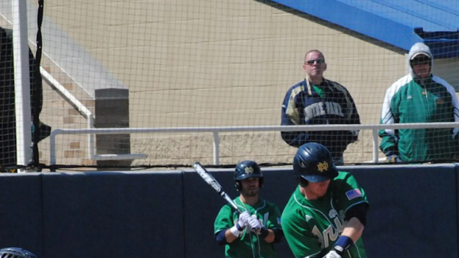Irish senior catcher Forrest Johnson takes an at-bat during Notre Dame’s 10-6 loss to Villanova on April 7th of last season.