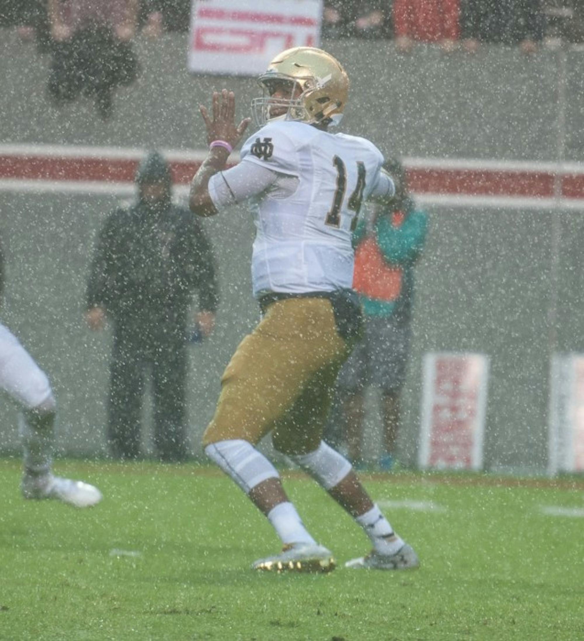 Irish junior quarterback DeShone Kizer winds up to throw a pass in Notre Dame's 10-3 loss to Stanford on Saturday.