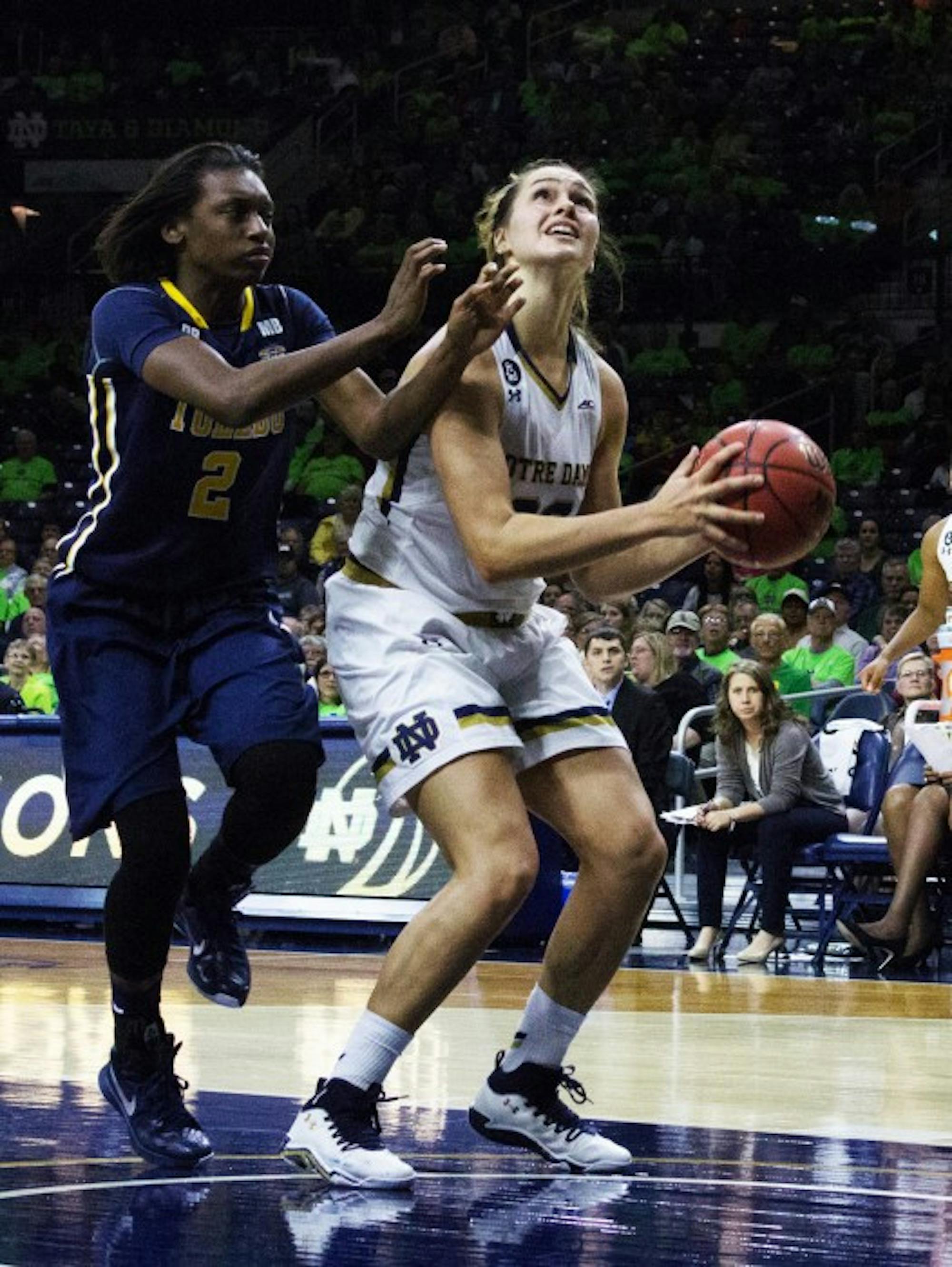 Sophomore forward Kathryn Westbeld looks for a shot during Notre Dame’s 74-39 victory over Toledo on Wednesday night.