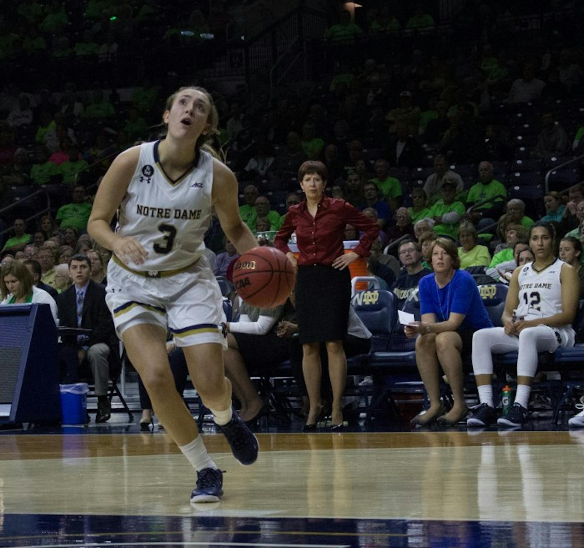 Freshman guard Marina Mabrey looks to shoot during Notre Dame’s 74-39 victory over Toledo on Nov. 18 at Purcell Pavilion.