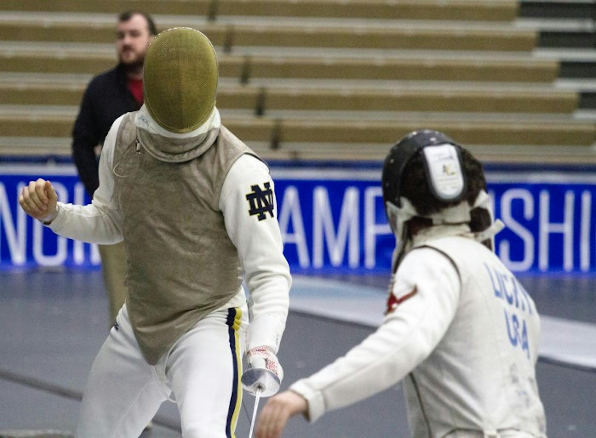 Irish freshman foilist Axel Kiefer competes at the ACC championships Feb. 28 at the Castellan Family Fencing Center. Kiefer finished in third place in the men's foil at the NCAA championships last weekend.