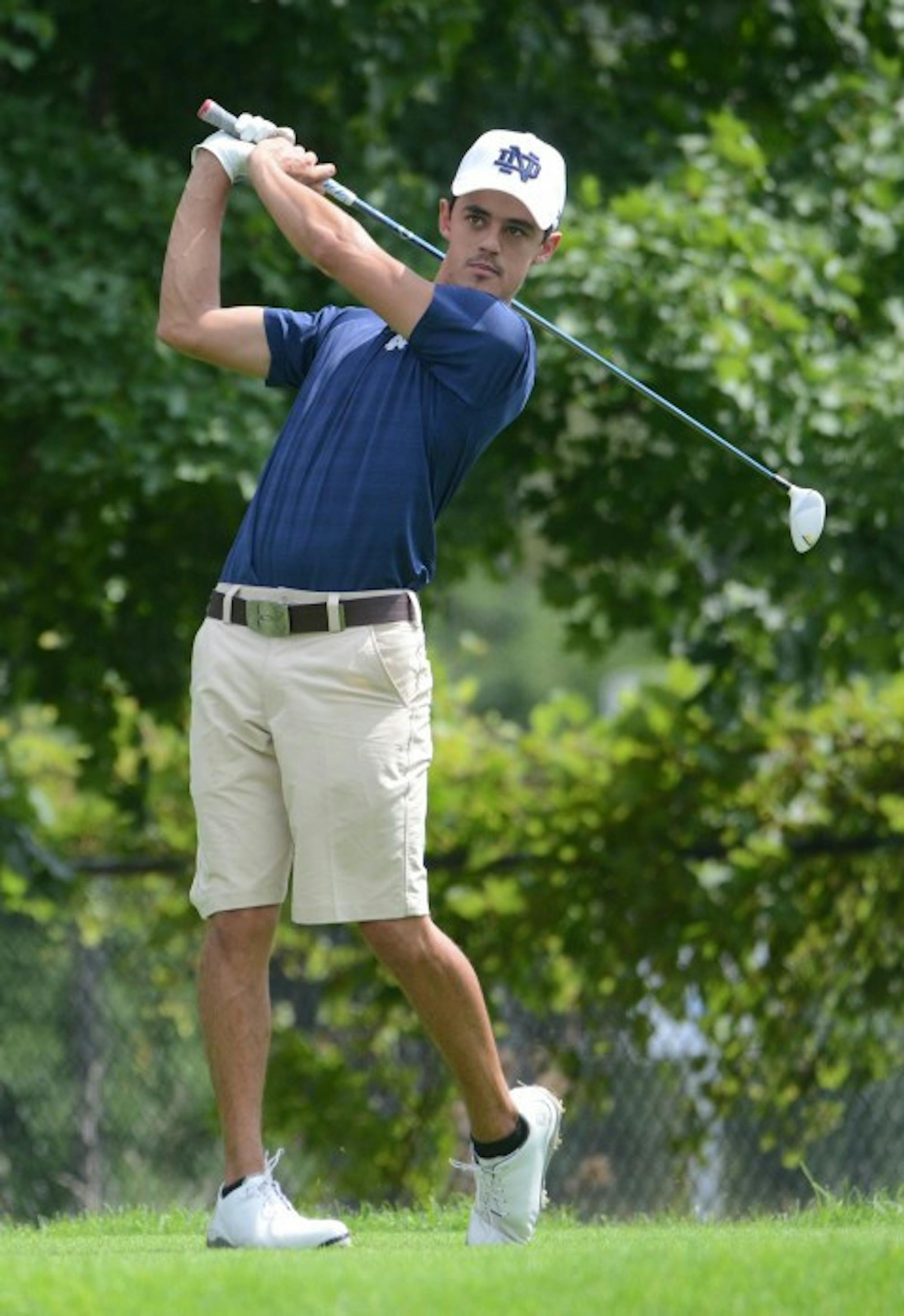 Senior Zach Toste finishes his backswing at the Notre Dame Kickoff Challenge on Aug. 31, 2014 at the Warren Golf Course. Toste finished 22nd in this year’s Notre Dame Kickoff Challenge with a score of 156.