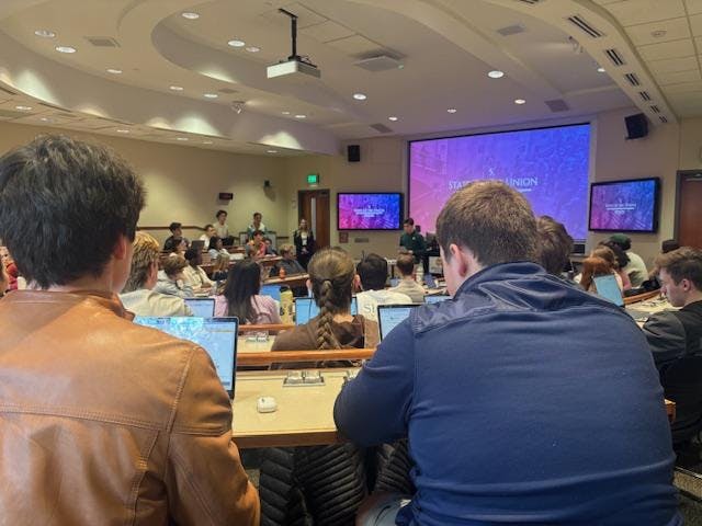 Student body president Dawson Kiser gives last speech for current senate's final meeting