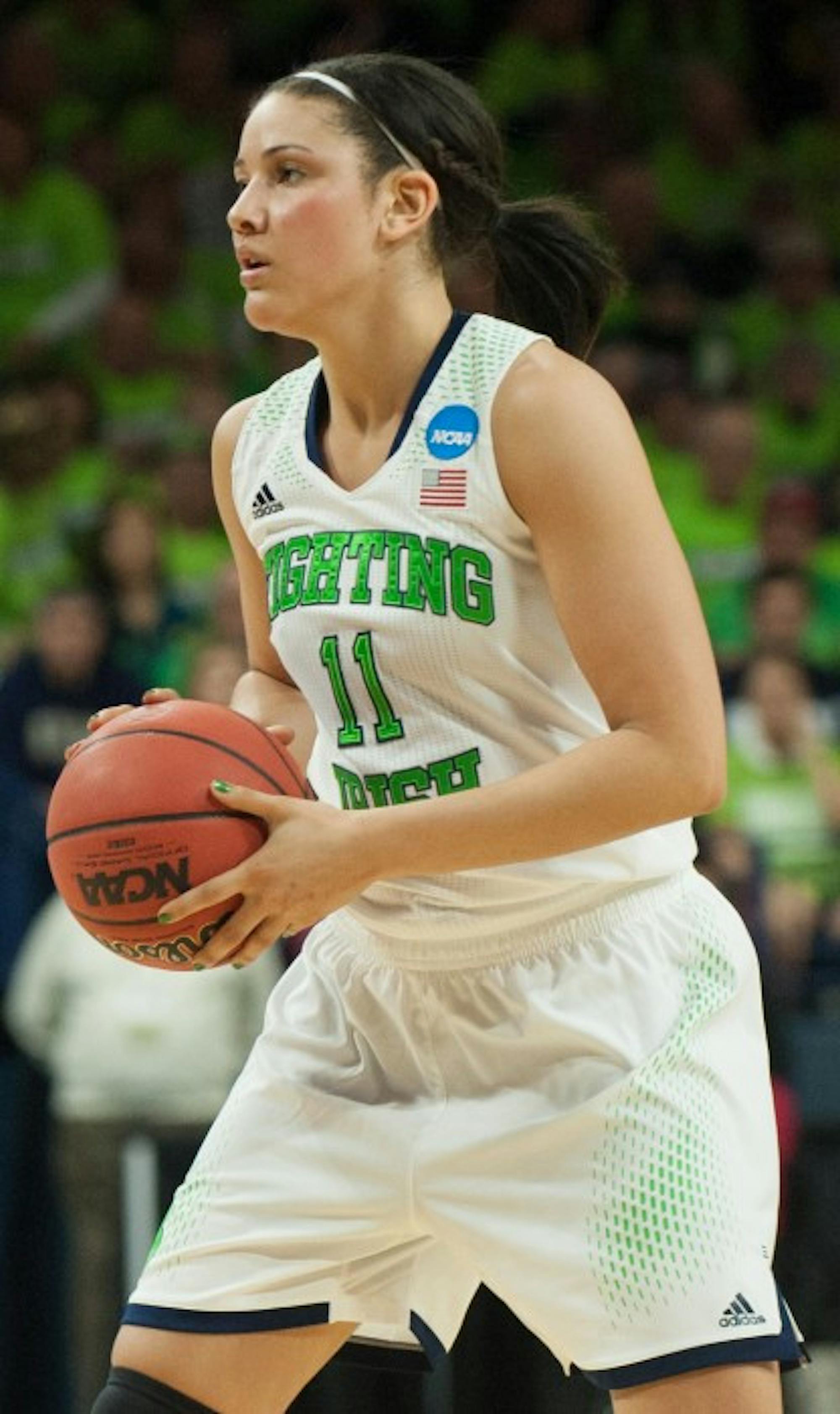 Former Irish forward Natalie Achonwa looks to distribute the ball during Notre Dame's 88-69 win over Baylor on March 31. Achonwa was drafted by the Indiana Fever with the ninth overall pick in this year's WNBA draft.
