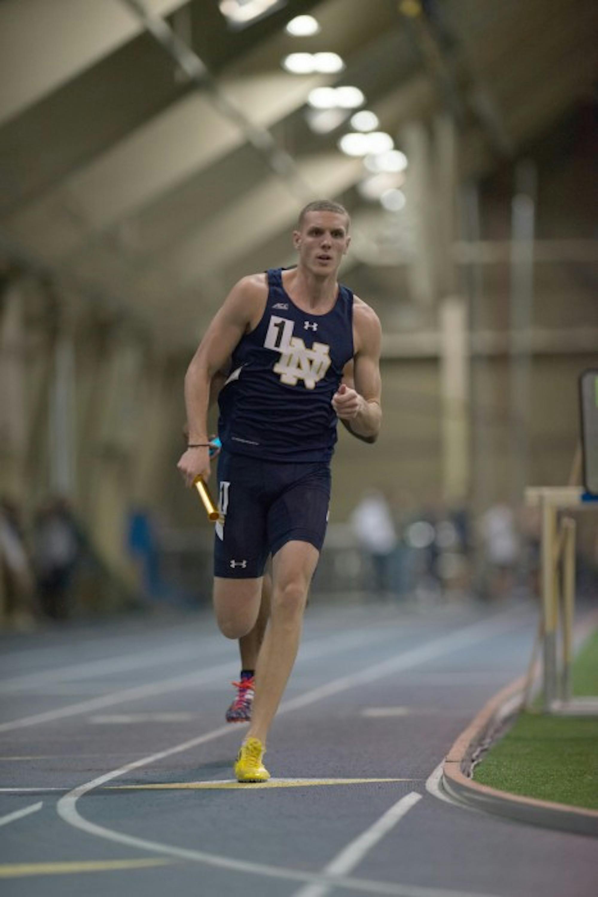 Irish senior sprinter Chris Giesting runs in the 4x400-meter relay  at Loftus Sports Center on Jan. 24.