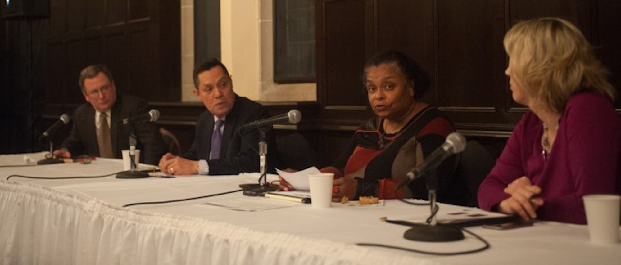 Professors discuss the legacy of Dr. Martin Luther King Jr. in the Oak Room of South Dining Hall Wednesday night as part of Walk the Walk Week. The panelists discussed contemporary racial tensions.
