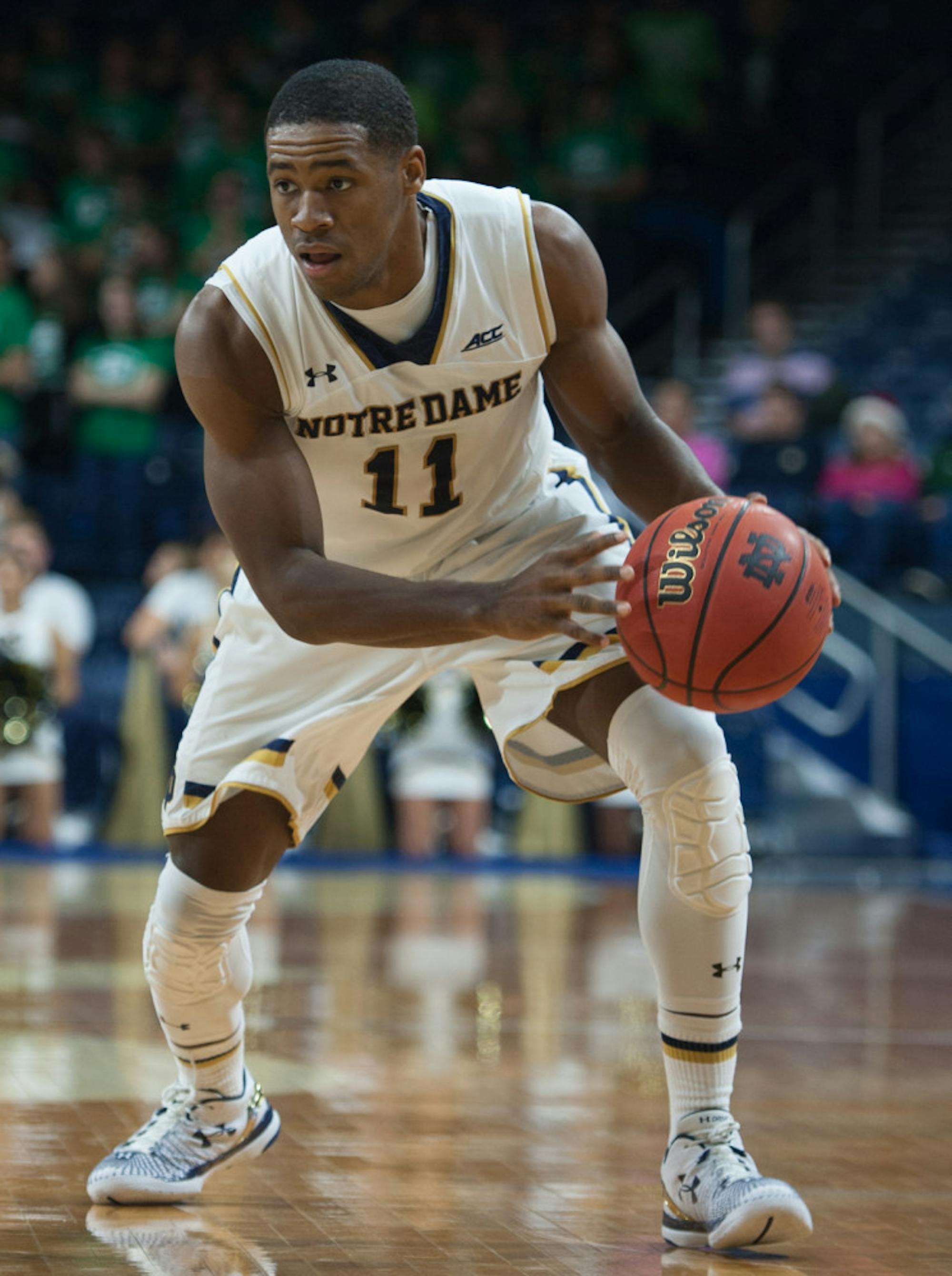 Irish sophomore guard Demetrius Jackson cuts towards the basket during Notre Dame’s 93-67 win over Mount St. Mary’s on Dec. 8.