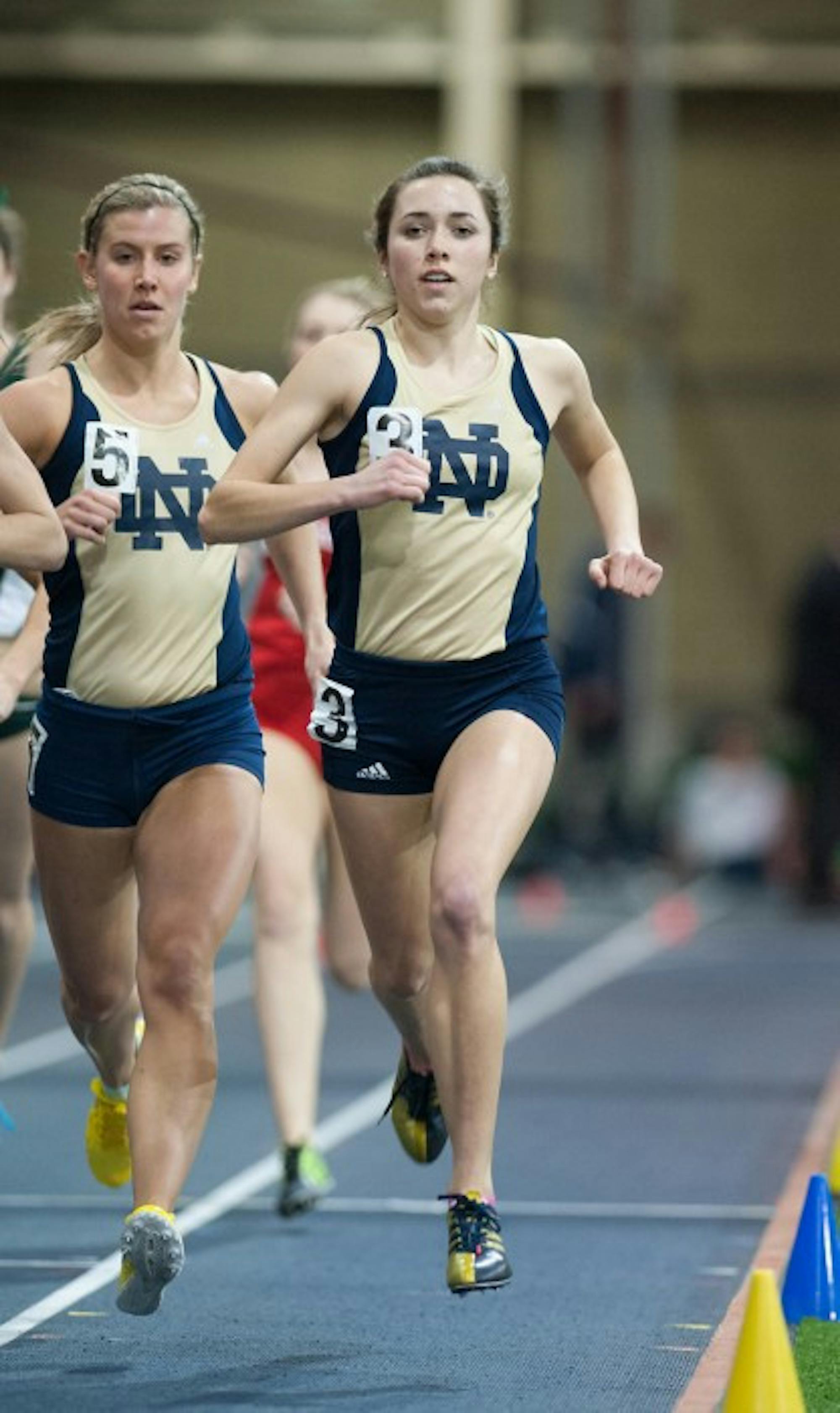 Irish sophomore middle-distance runner Danielle Aragon, right, competes during the Notre Dame Invitational on Jan. 25.