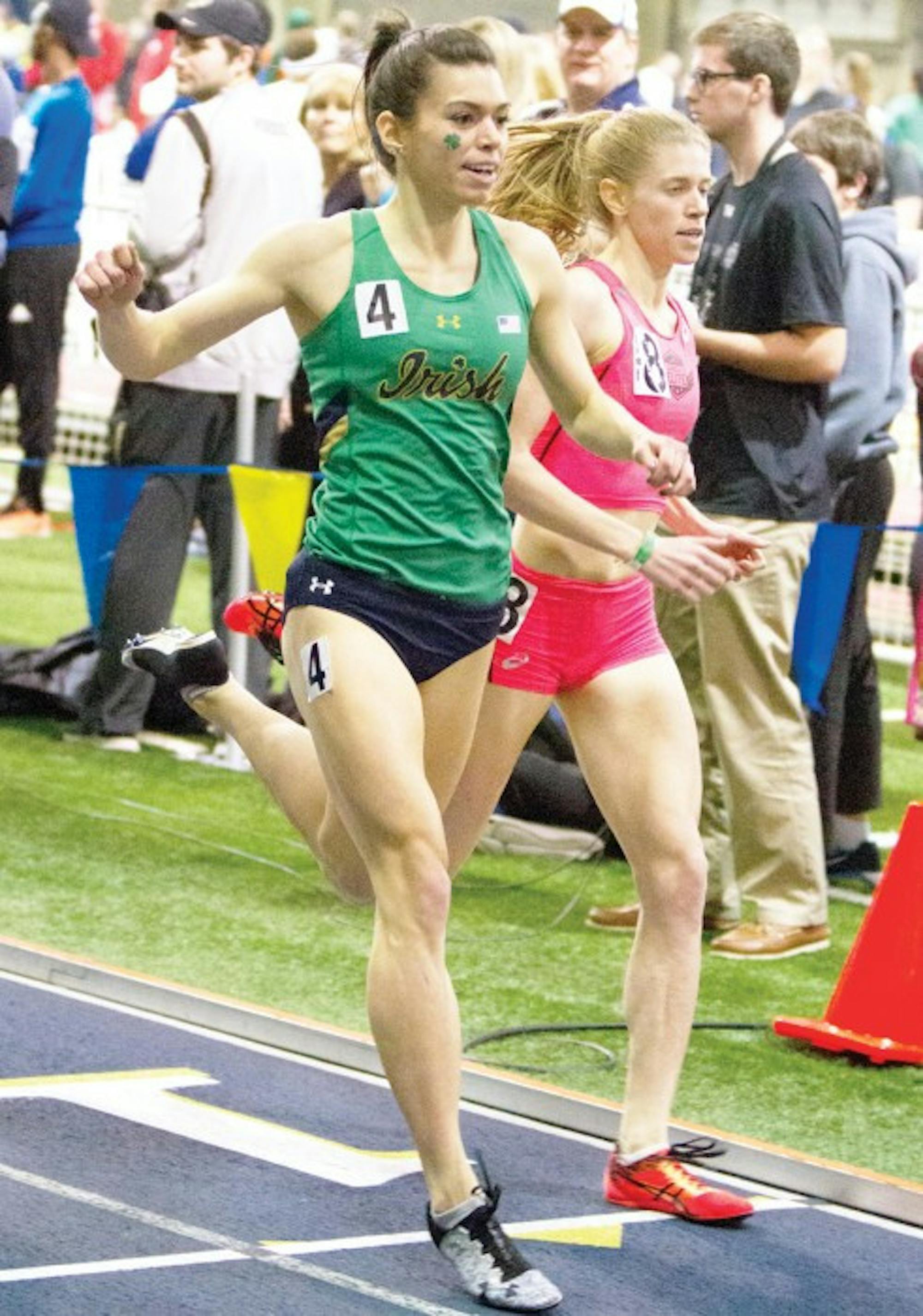 Irish junior Jessica Harris competes in the Meyo Mile during the Meyo Invitational at Loftus Sports Complex on Saturday.