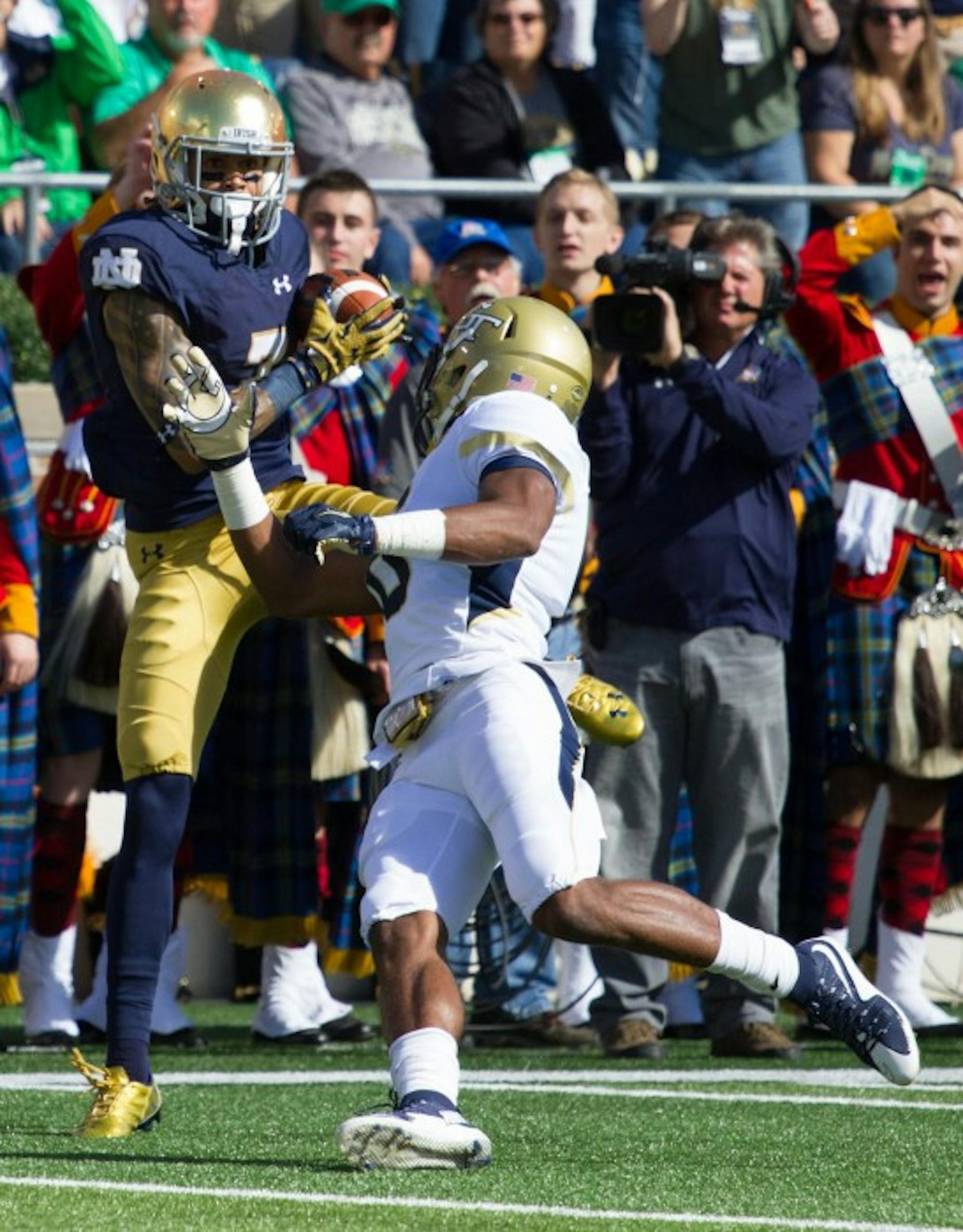 Fuller hauls in a touchdown during Notre Dame’s 30-22 win over Georgia Tech on Sept. 19.