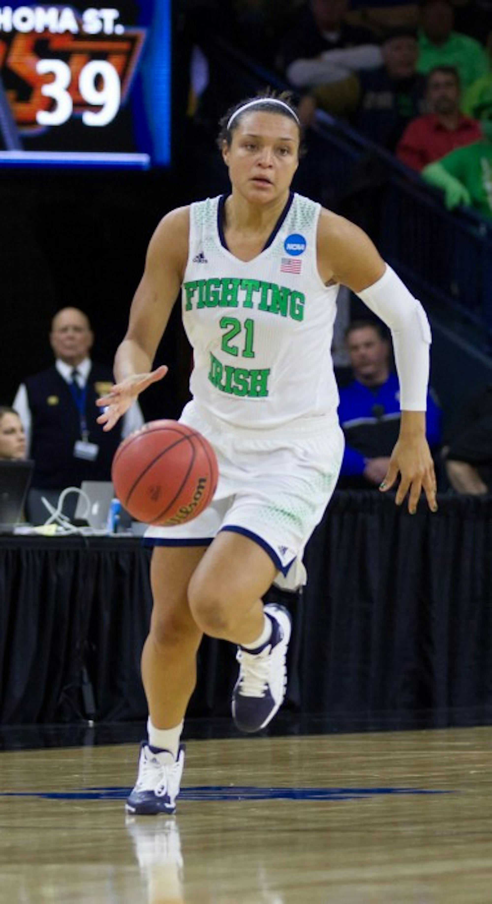 Irish senior guard Kayla McBride takes the ball upcourt during Saturday's Sweet 16 victory over Oklahoma State, 89-72. McBride posted 18 points, five rebounds and four assists in the victory