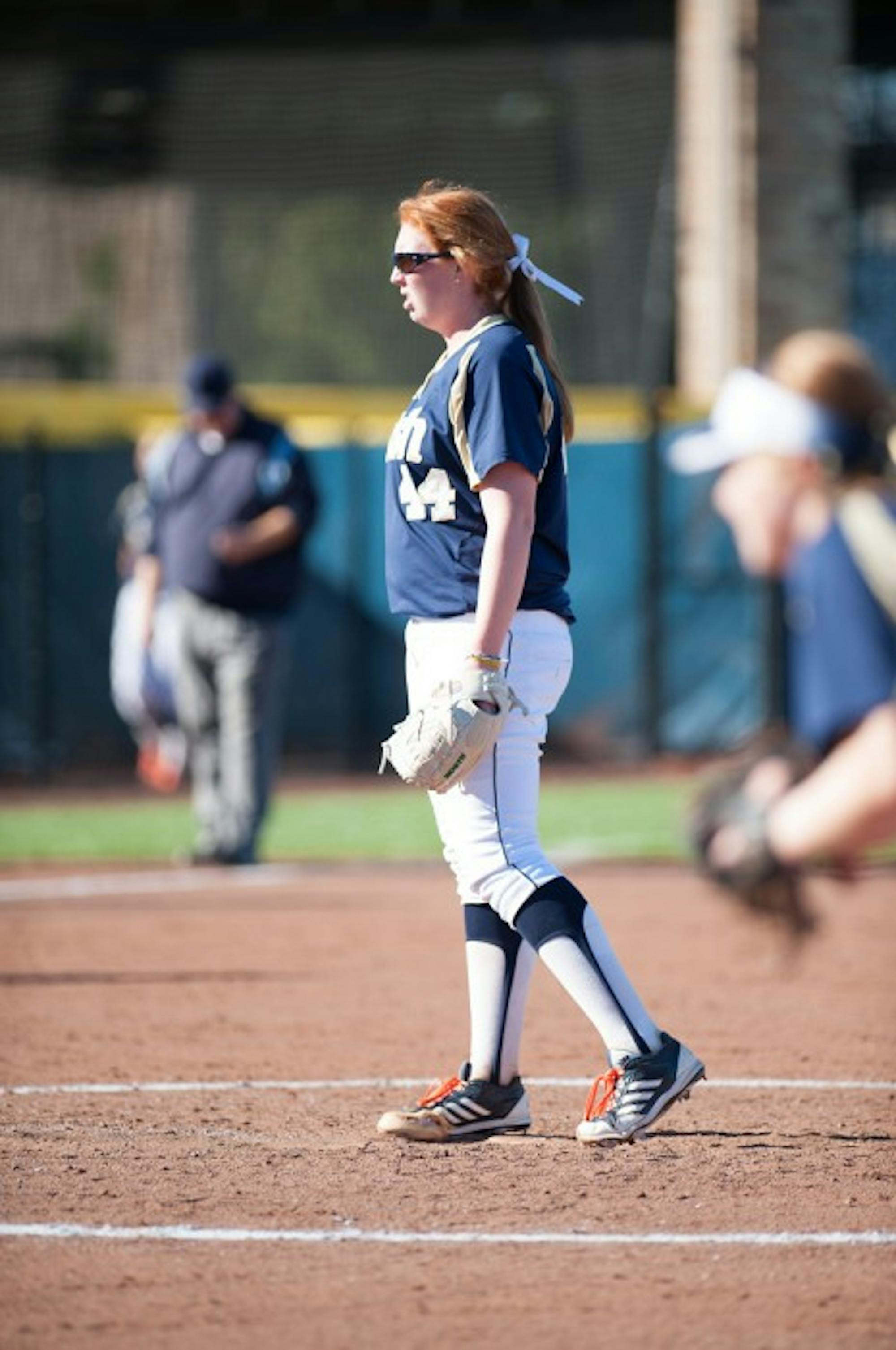 Irish senior pitcher Laura Winter stands in the circle during a matchup against Purdue on Sept. 22.