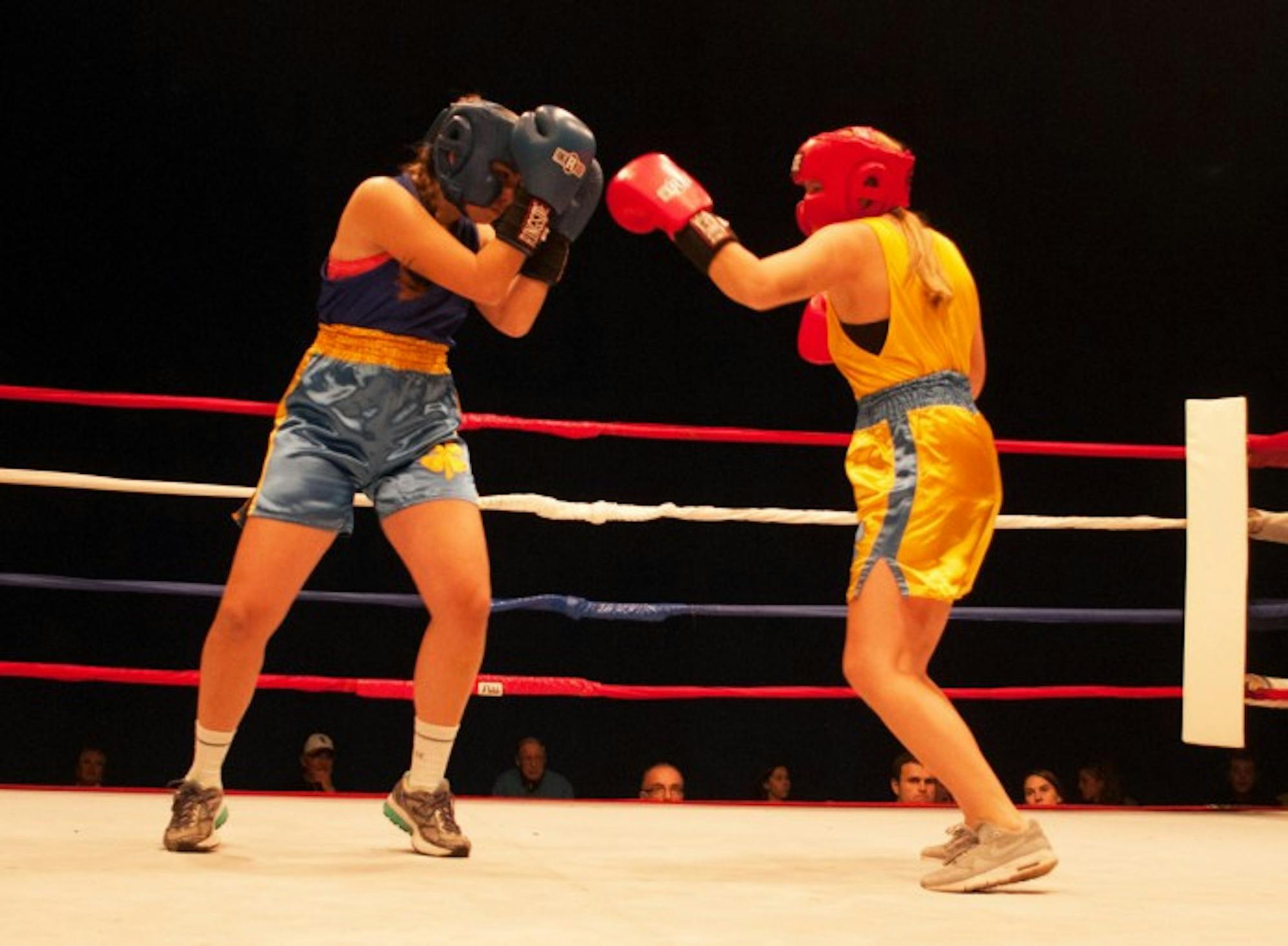 Junior Catherine Levy fights against senior Katelyn “Wailin’”  Whelan in the final round of Baraka Bouts on Wednesday.