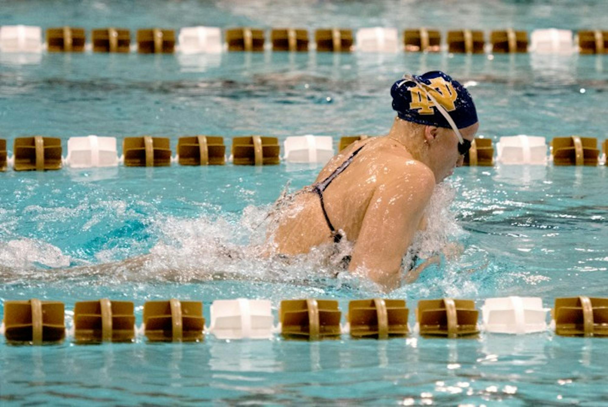 Irish senior Emma Reaney swims the length of the pool during a meet against Purdue on Nov. 1 at the Rolfs Aquatic Center.