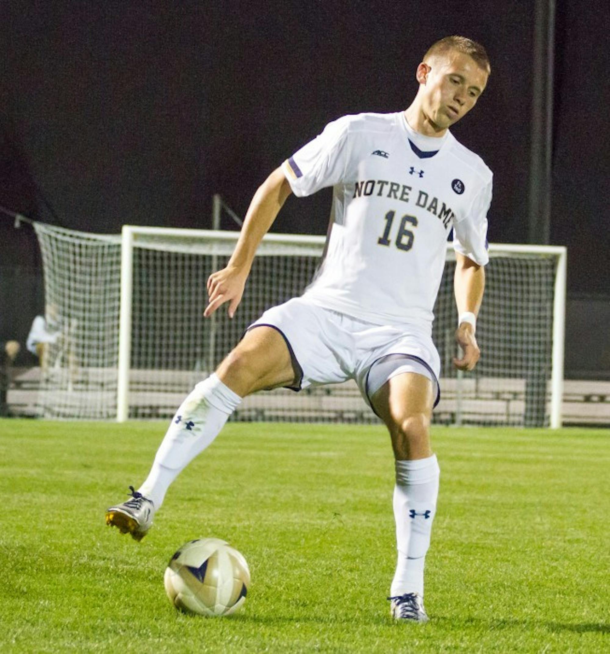 Senior defender Michael Shipp corrals the ball during Notre Dame’s 3-1 victory over Virginia on Sept. 25 at Alumni Stadium.