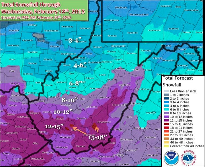 Updated forecast for Feb. 16/17  