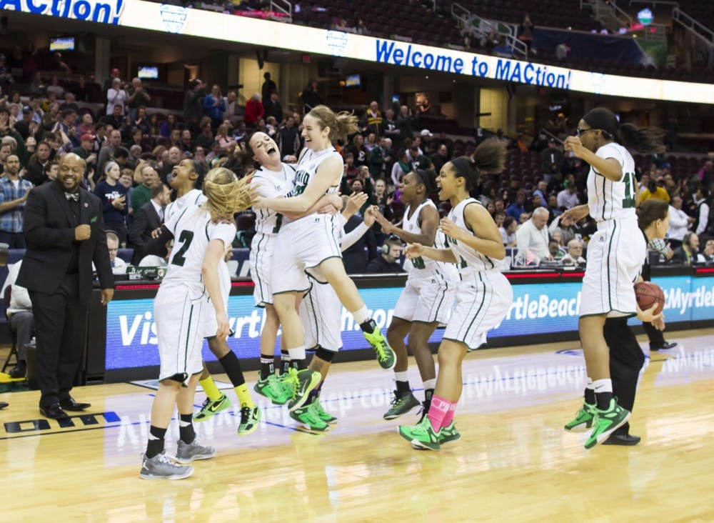 Women's Basketball celebrating its MAC Championship  