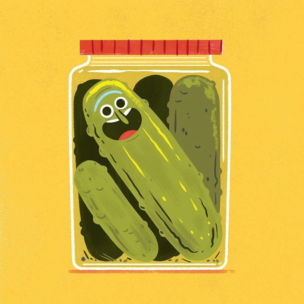 Rick turns himself into a pickle to avoid family counseling on the latest Rick and Morty. (Photo via @rickandmorty Instagram)