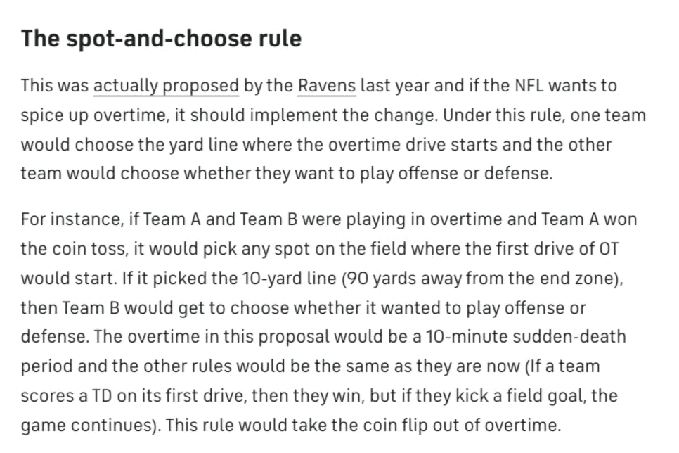 CBS Suggested NFL OT Rule