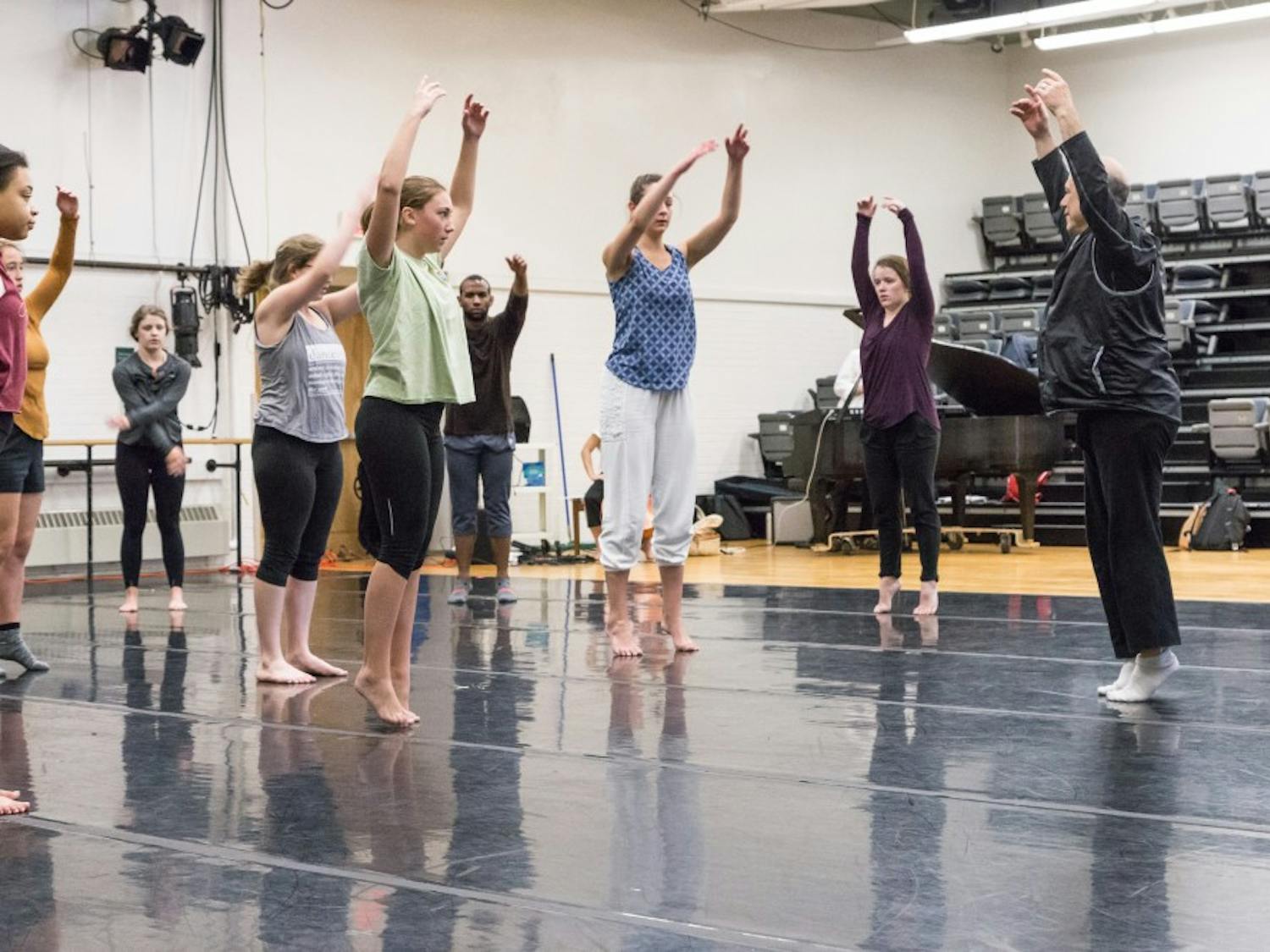 Students in the Summer Dance Institute work directly with David Dorfman, June 21, 2017. Photo by Todd Jacops.