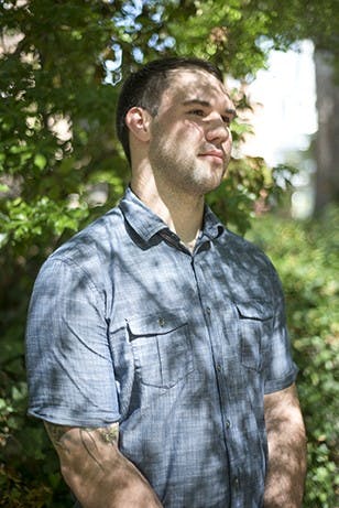 Jimmy Stitt, a 23-year-old studying Critical Studies in Education foundation program, poses for a portrait on September 23, 2016. (CAMILLE FINE | FOR THE POST)