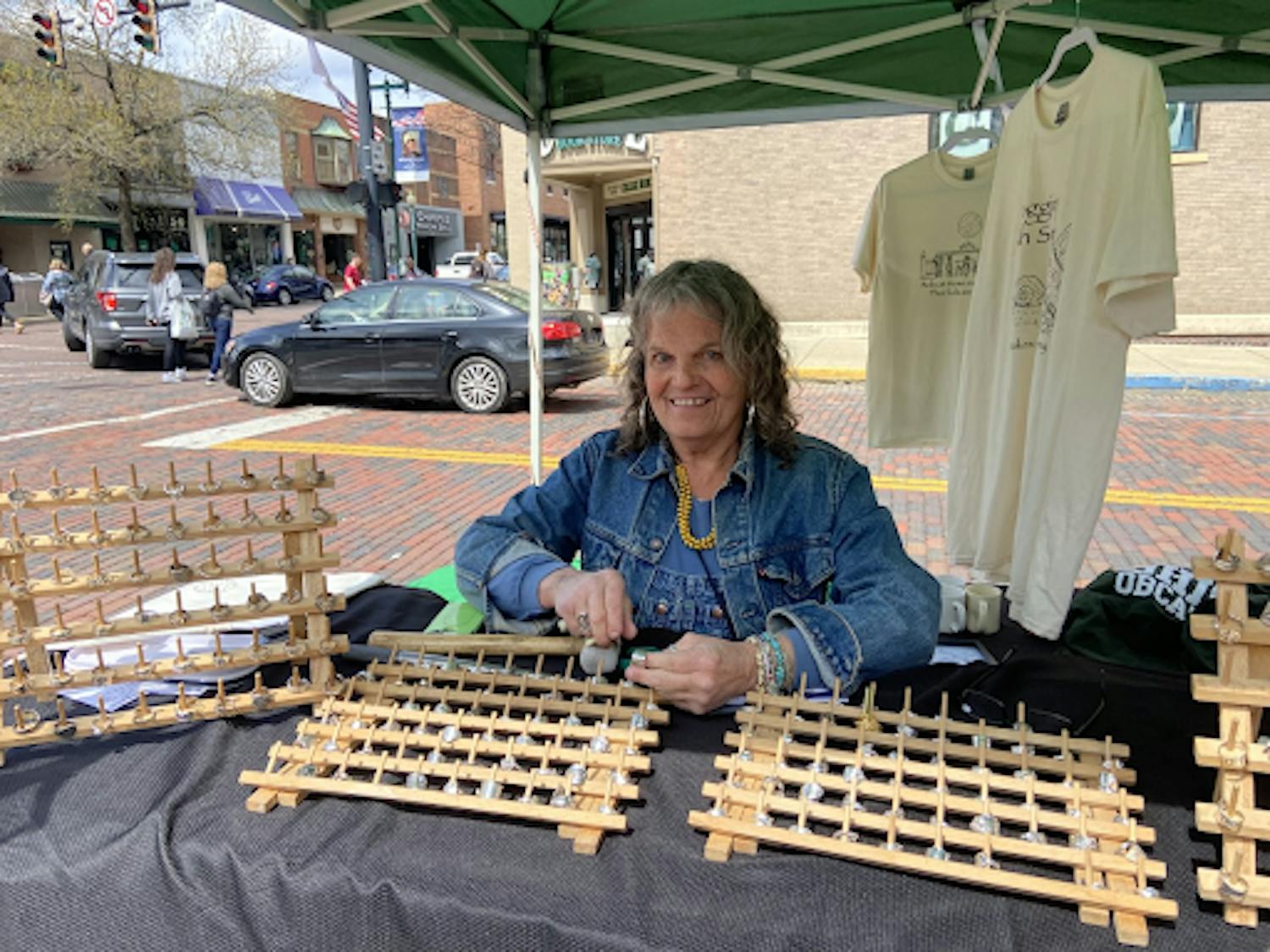 Cricket Jones set up her stand for customers on Court Street during Mom’s Weekend and sold her handmade jewelry.&nbsp;
