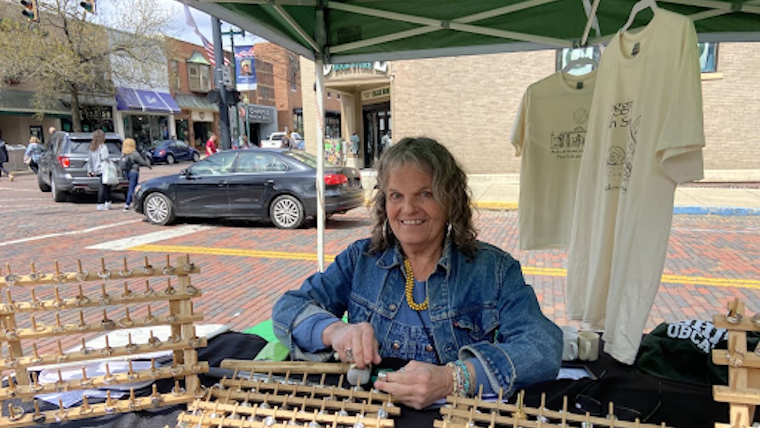 Cricket Jones set up her stand for customers on Court Street during Mom’s Weekend and sold her handmade jewelry.&nbsp;