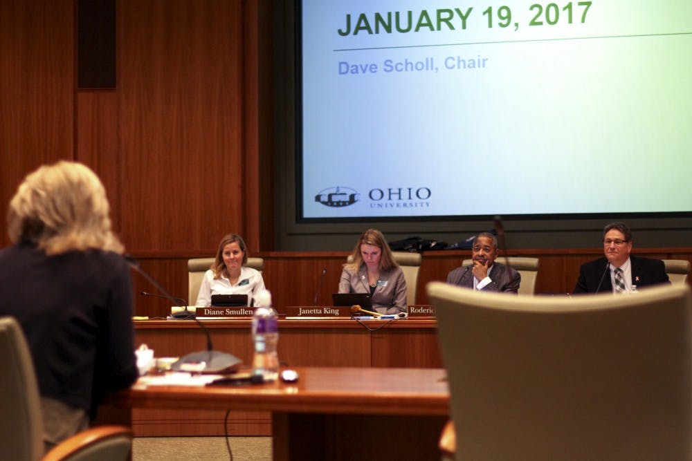 Members of Ohio's Board of Trustees listen to Deborah Shaffer, Vice President for Finance and Administration during a BOT meeting on January 19, 2017 in Walter Hall. 