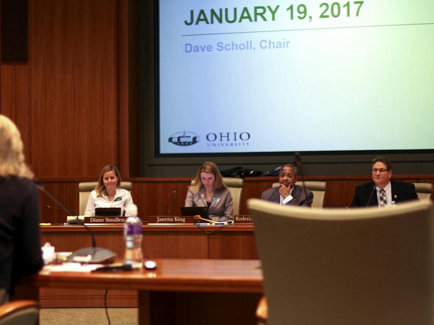 Members of Ohio's Board of Trustees listen to Deborah Shaffer, Vice President for Finance and Administration during a BOT meeting on January 19, 2017 in Walter Hall. 