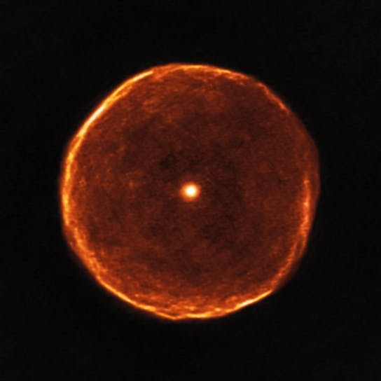 Delicate bubble of expelled material around the cool red star U 