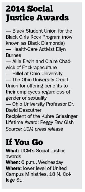 United Campus Ministry will honor individuals for their peace and justice efforts Wednesday night  