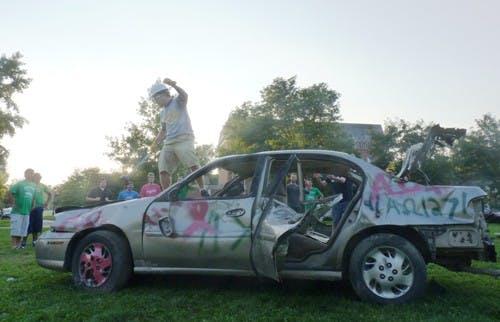 Fraternity seeks to raise awareness with car smashing  