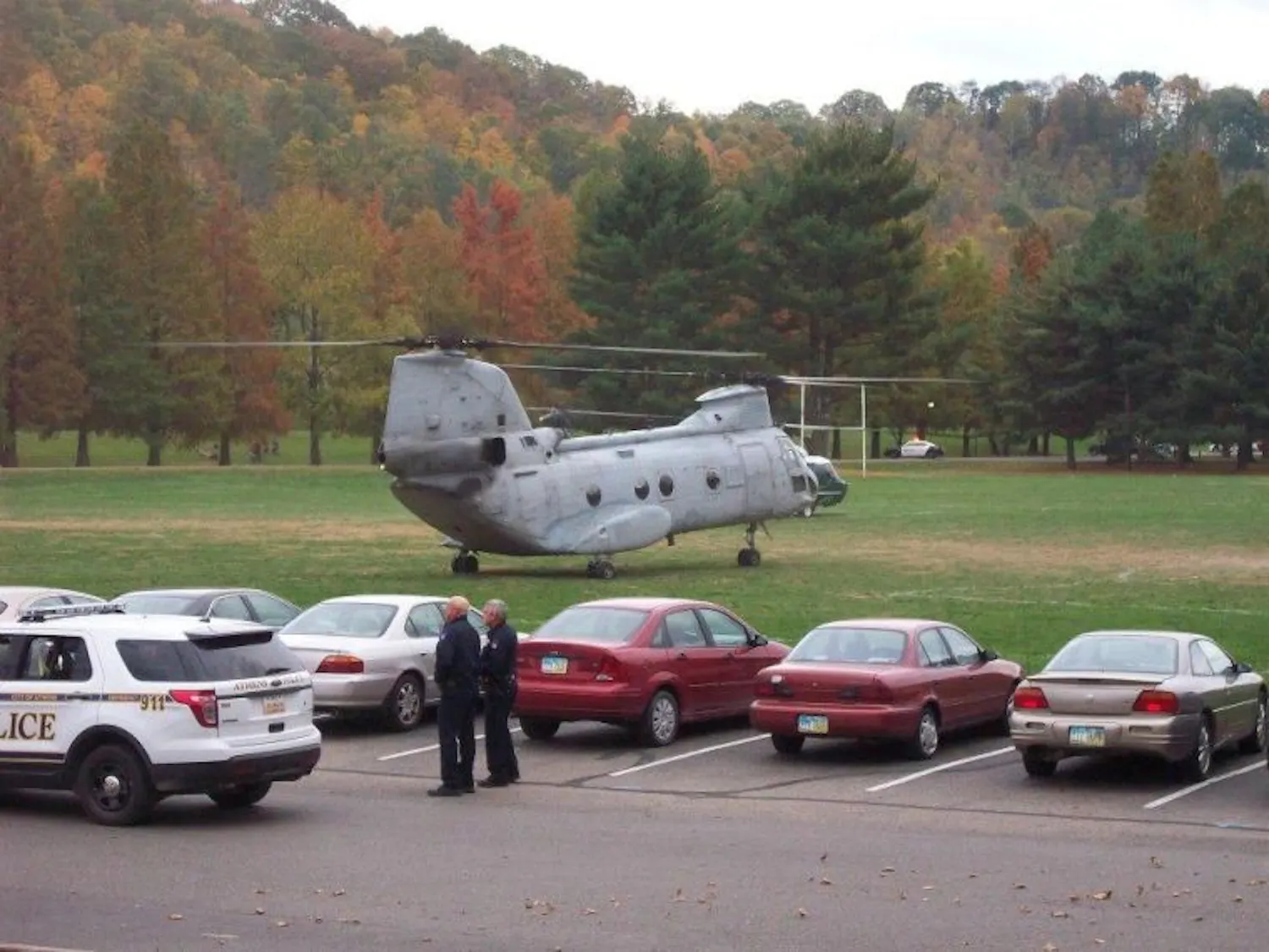 Helicopters land on South Green, leave shortly after