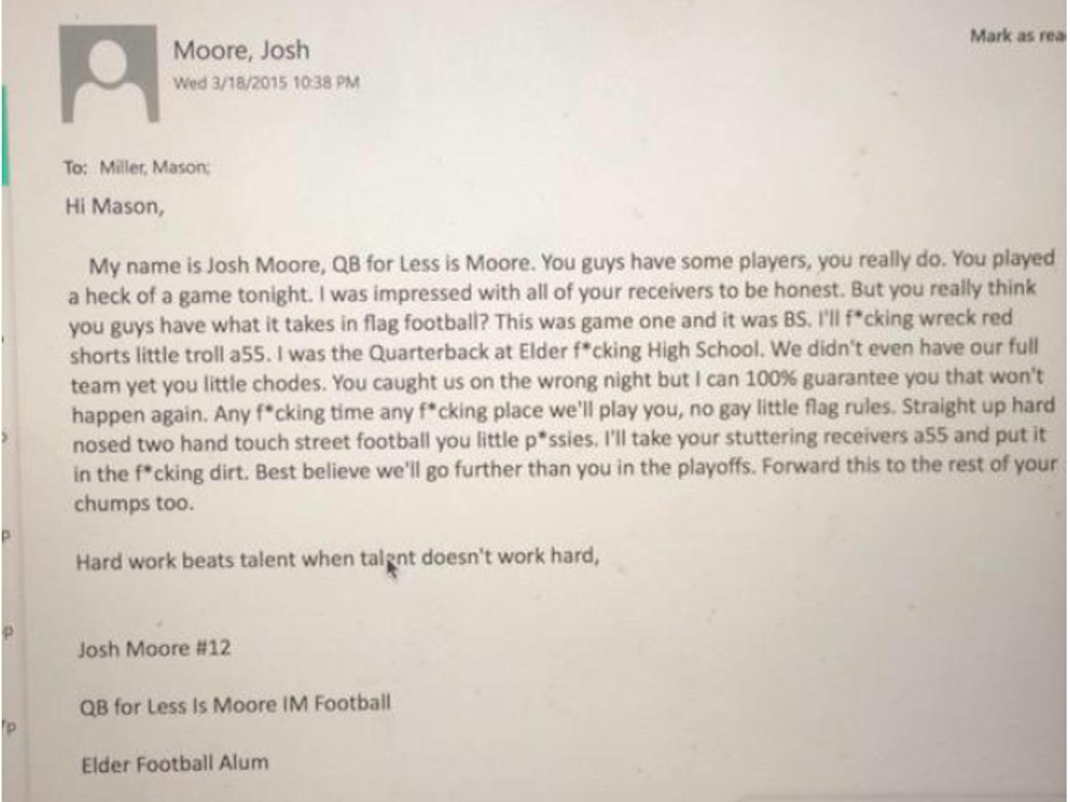 Email sent about flag football  