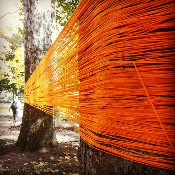 Festive yarn decorates College Green  