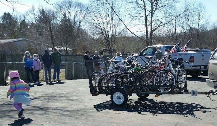 Re-Cycle - Trailer delivering donated bikes to event in Chauncey.jpeg