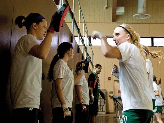 Ohio University swimming team's boxing workout  