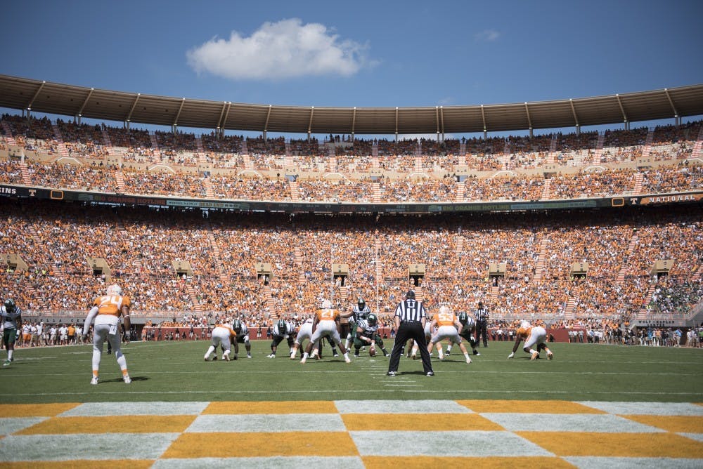 The Ohio Bobcats line up for a play in the first quarter during their game against Tennessee at Neyland Stadium in Knoxville. 