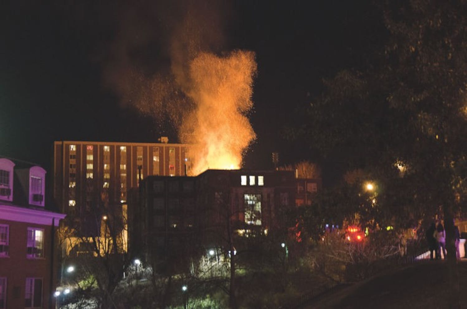Rooftop fire erupts  