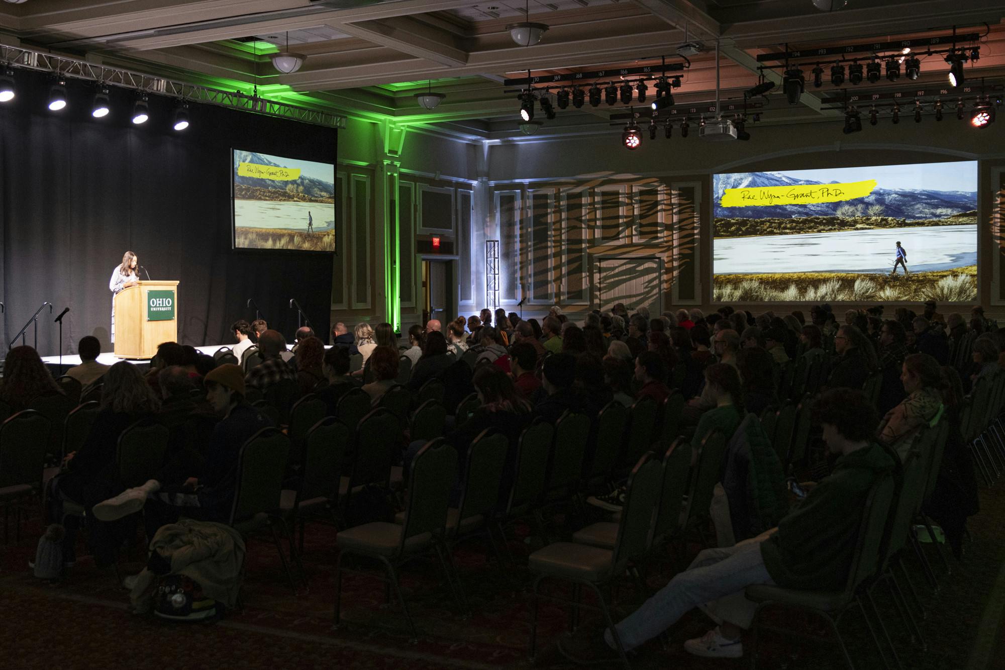  Large-carnivore ecologist, Dr. Rae Wynn-Grant talks with OU students