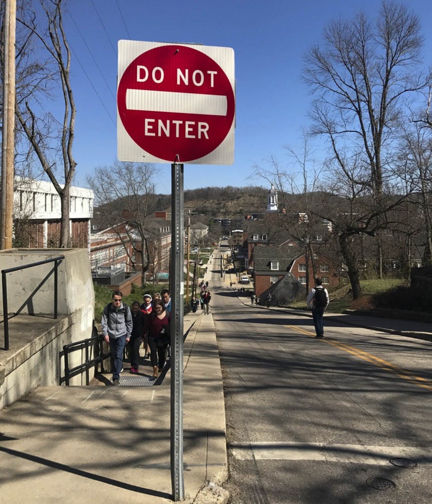 "Do not Enter " sign at the top of Jeff Hill. Jeff Hill Remains at this time a one way road because of recent construction. (Meagan Hall | Post Photographer)