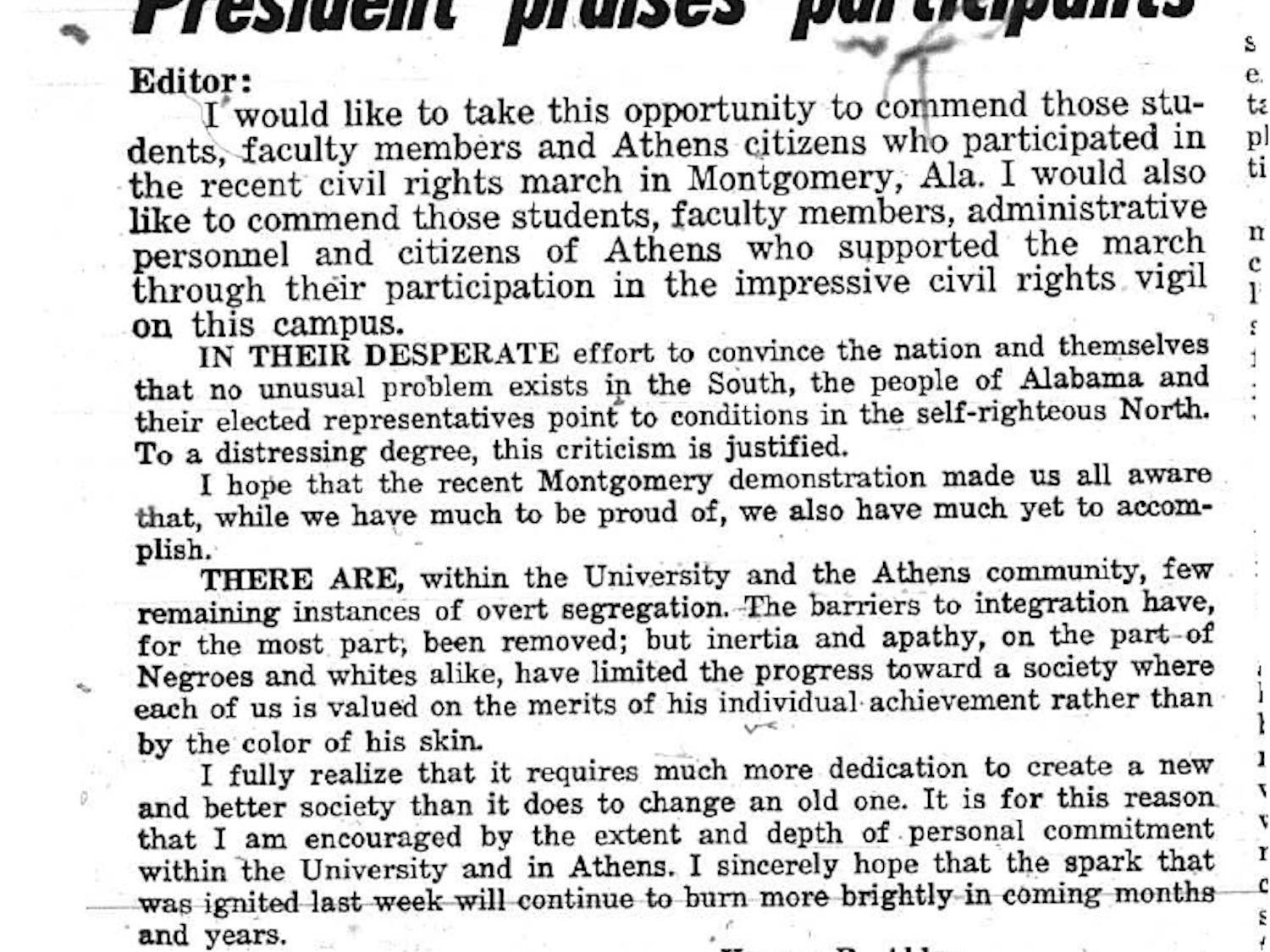 Former university president Vernon Alden praised OU participants in civil rights march  