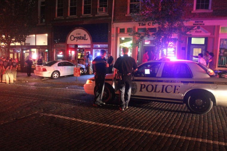 Car crashes into The Crystal, driver flees down Court Street  