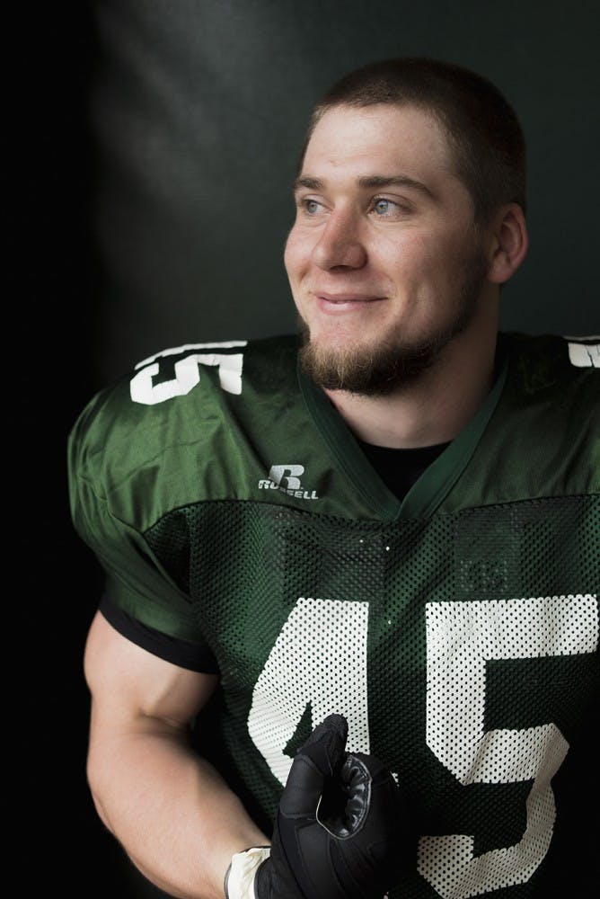 Ohio redshirt junior running back A.J. Ouellette poses for a portrait after practice in the Walter Fieldhouse on Mar. 30, 2017. After suffering a season-ending injury on the third play of the first game last season, Ouellette is primed for a breakout 2017 season. 
