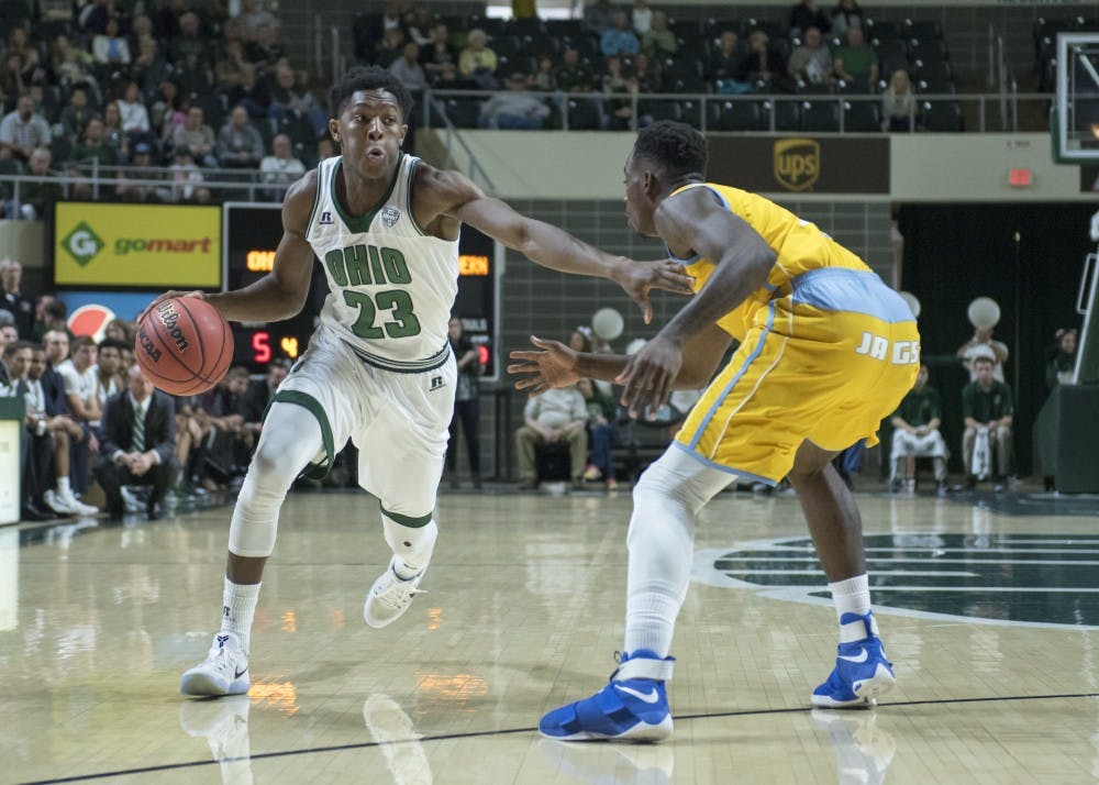 Ohio freshman guard Rodney Culver (23) drives to the basket against Southern in Ohio's opening game at The Convo on Saturday. The Bobcats won 77-67, and never trailed after Culver's first half putback dunk.