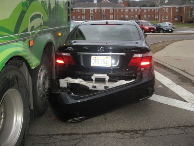 McDavis' vechicle hit by GoBus last Friday  